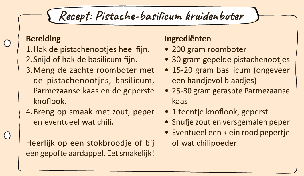 Recept pistache-basilicum kruidenboter voor bij de column