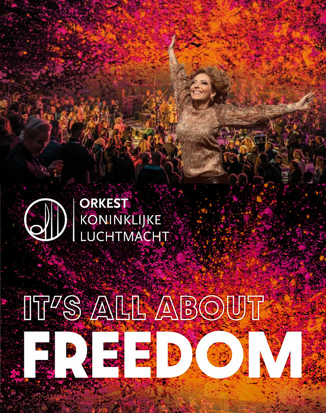 Poster van Vrijheidsconcert Koninklijke Luchtmacht in Veluvine Nunspeet op 19 april 2025